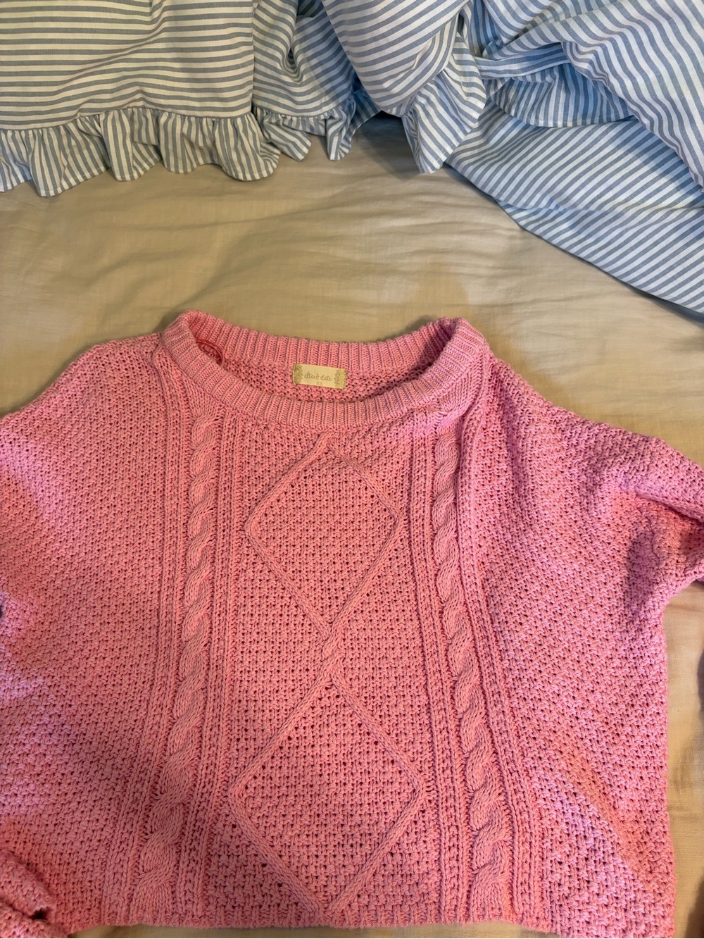 Altar'd State Pink Cable-Textured Crewneck Sweater